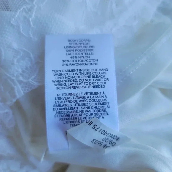 Express Top Women White Nylon Keyhole Short Sleeve Crew Neck Lace Shirt Stretc S - Picture 4 of 8